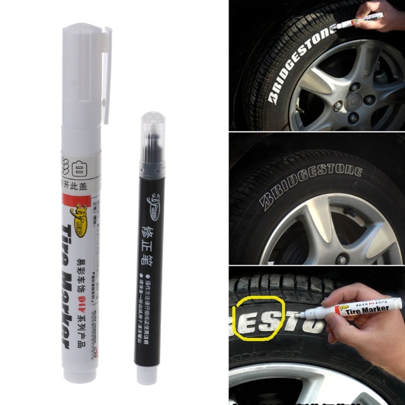 1 Set Van Wit-Kleur Permanente Band Marker Pen Voor Autoband En Moto Tyre
