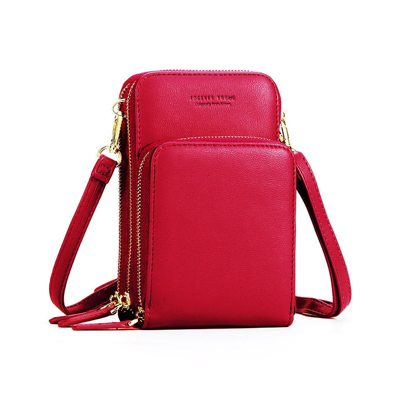 Multi-Function Small Shoulder Bag For Women With Card Cell Phone Pocket Ladies Crossbody Purse Female Messenger Bags: Red