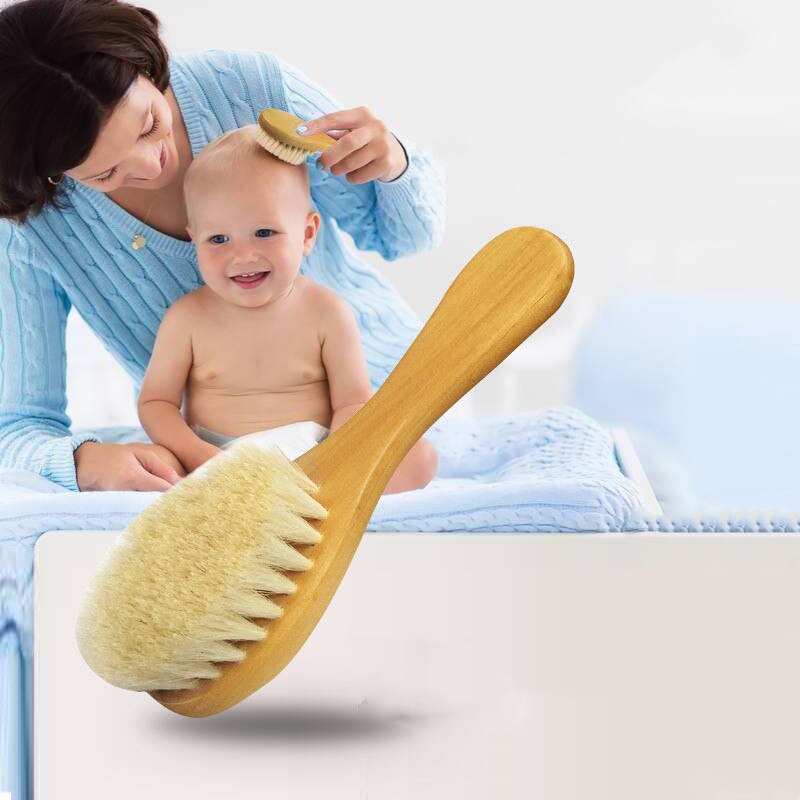 Peine de lana natural para bebé, cepillo para bebé de , adecuado para recién nacidos y niños pequeños, 2 unidades
