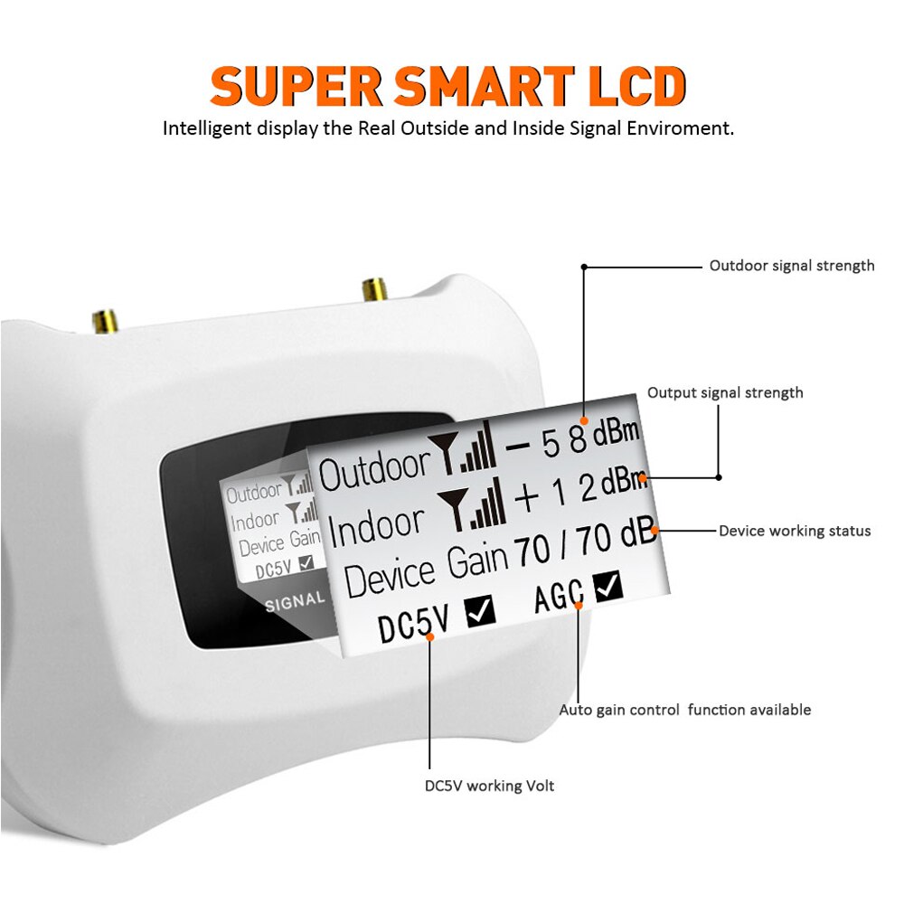 Inteligentny wyświetlacz LCD GSM 4G 1800 przekaźnik sygnału telefonii komórkowej 1800 Mhz 4G LTE wzmacniacz sygnału komórkowego zespół 3 wzmacniacz 70dB uzyskać
