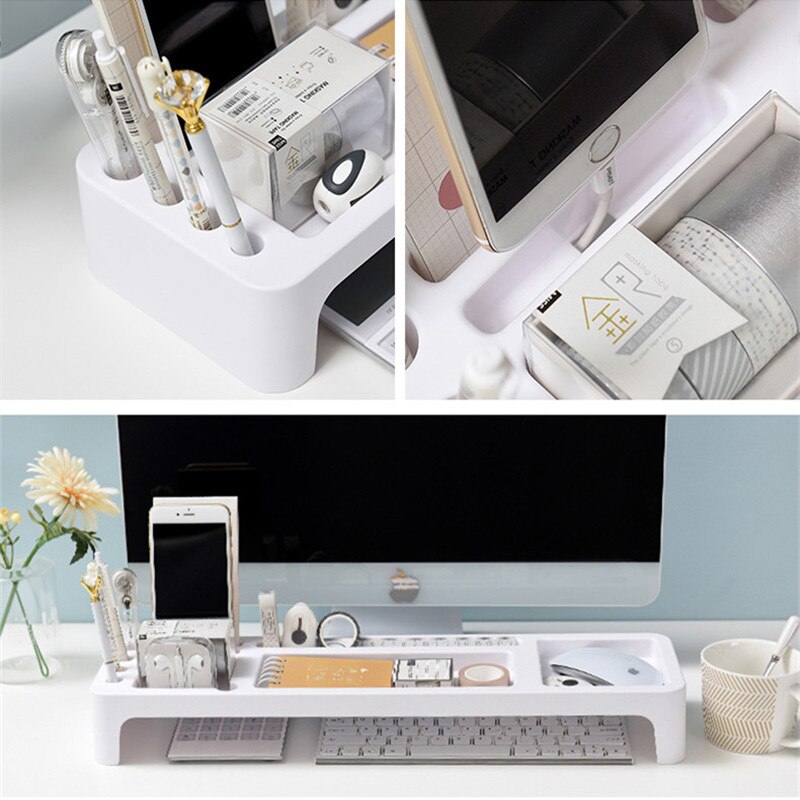 Plast kontor opbevaringsstativ skrivebord arrangør bord papirvarer holder desktop organisator til computer / tastatur / lærebøger / pad / telefon