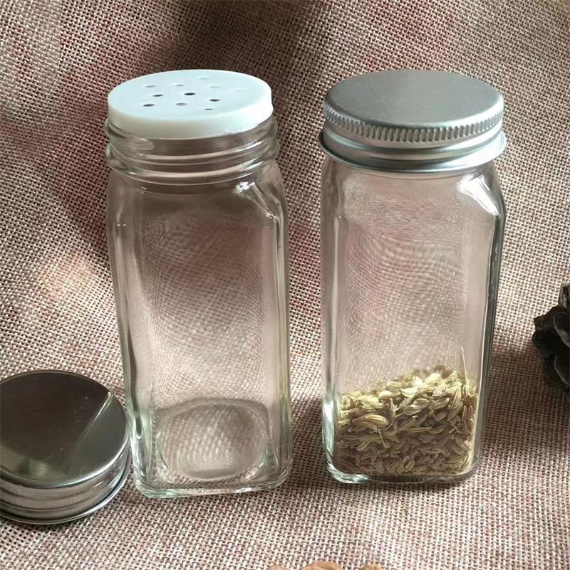 Seasoning Bottle Square Glass Seasoning Bottle Complementary Food Bottled Barbecue Jar Various Lids 120g Canister Set Kitchen