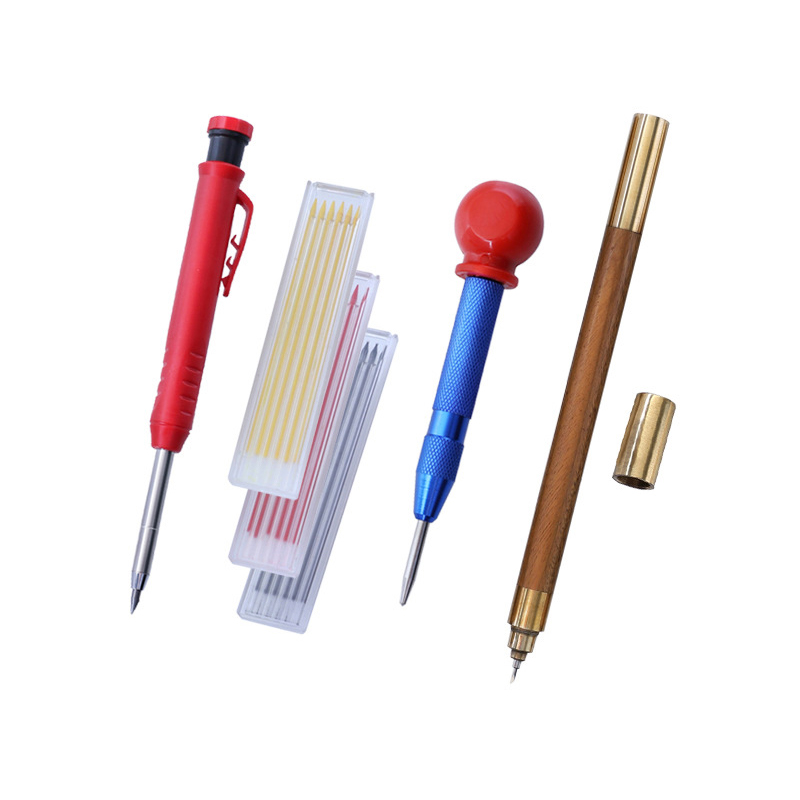 Carpenter Pencil Set Solid Woodworking Construction Marker with Center Punch Built-in Sharpener Deep Hole Mechanical Pencil Tool: Set G