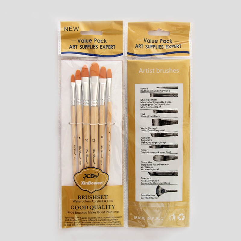 6 st/set nylon hårpensel vintage träskaft pensel set målarpenna verktyg för akvarell akrylmålning tillbehör