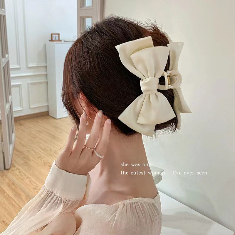 Lazos coreanos grandes de doble cara de gasa satinada sólida, pinzas para el pelo de plástico, pinzas para cangrejo, accesorios negros para mujeres y niñas, verano