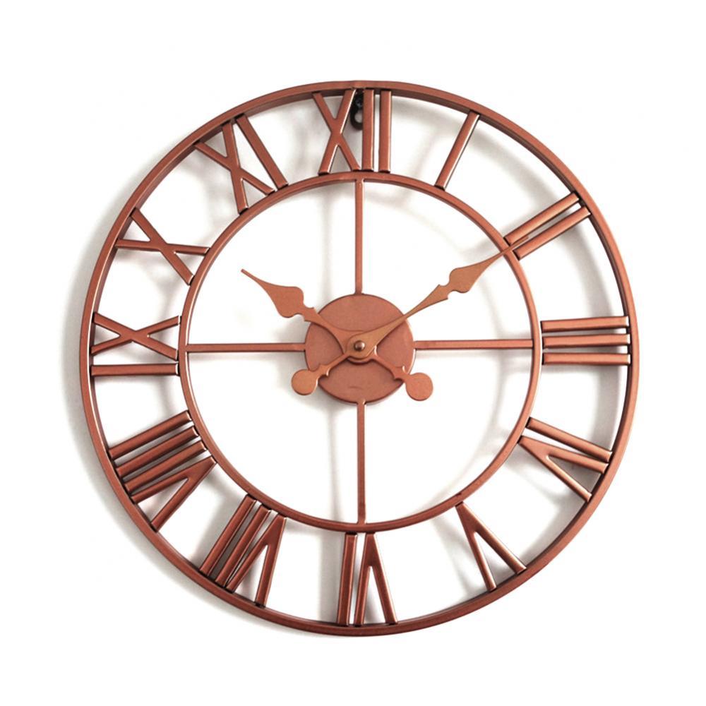 40cm Metal Round Wall Clock Roman Numerals Analog Living Room Office Decoration: Default Title