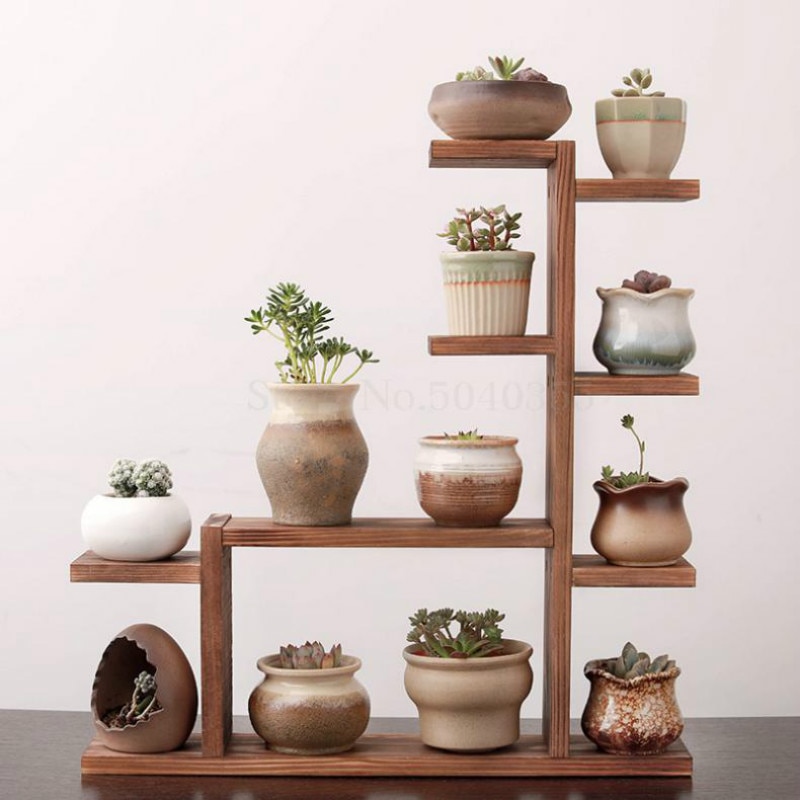 Solid wood desktop flower stand indoor multi-layer small flower stand green flower frame decoration living room window pot rack