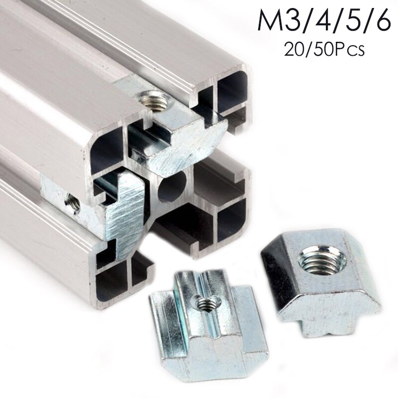 20 st 50 st/lot t glidande hammarmutterblock fyrkantsmuttrar  m5 mutter aluminiumprofilslits zinkbelagd platta aluminiumtillbehör
