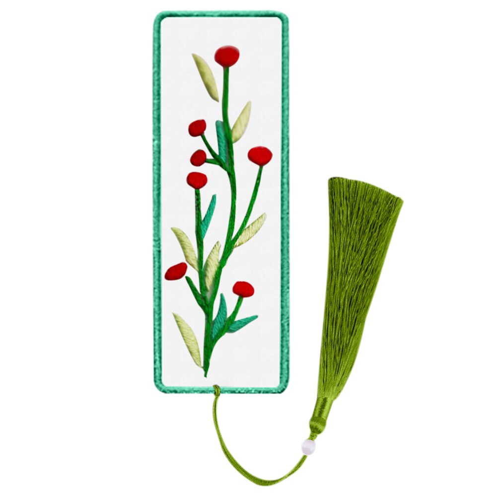 DIY Embroidered Bookmark Material Package Embroidery Starter Kit With Flowers Plant Pattern Color Threads Handmade Bookmark Kit: Navy Blue