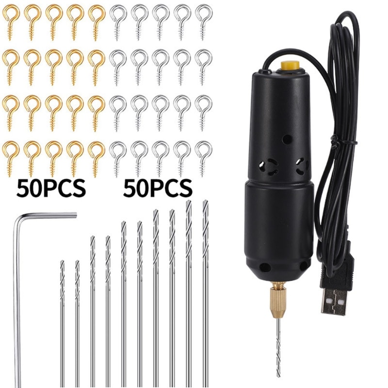 Mini perceuse électrique USB noire, avec mèches pour résine plastique bois polymère argile bijoux pendentif fournitures fabrication