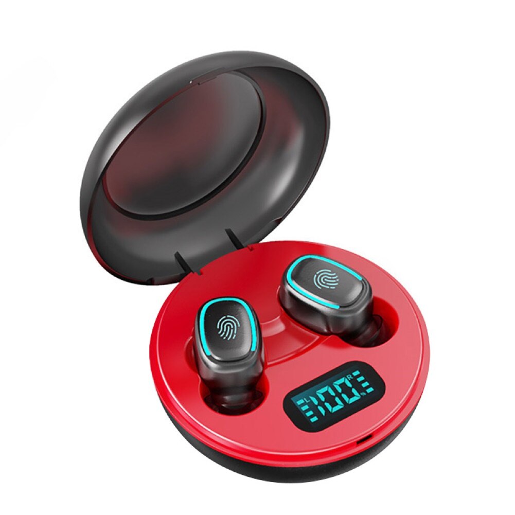 A10 TWS Bluetooth 5.0 Wireless HiFi In-Ear Earphones with Digital Charging Box Touch Control Noise Cancelling Wireless Earphones: Red