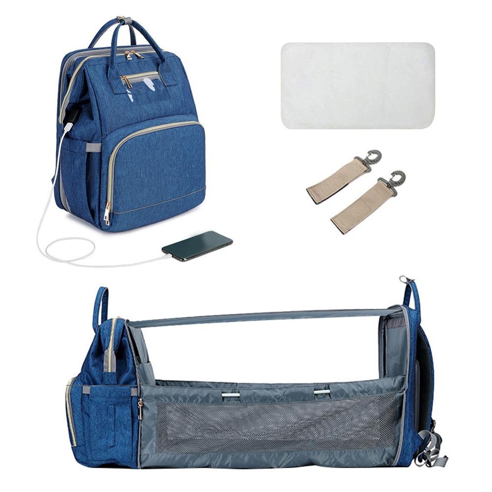 Baby Luiertas Rugzak Bed Wieg Baby Slaapzak Voor Reizen Bed Luier Pad Wandelwagen Organizer In Voorraad: Dark Blue with USB