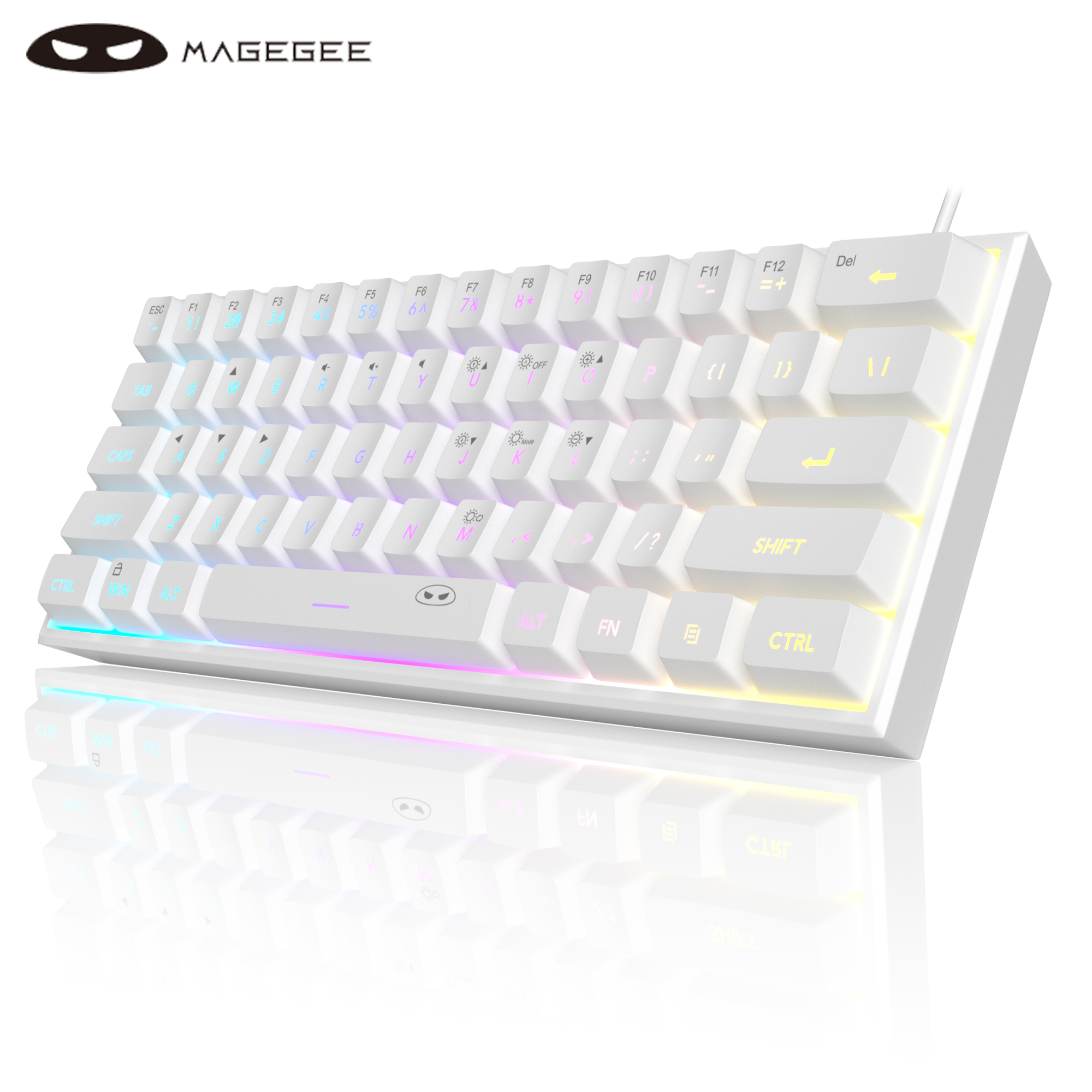 MageGee Mini teclado para juegos 60%, teclado ultracompacto retroiluminado RGB de 61 teclas, oficina de sensación mecánica impermeable ergonómica TS91: Blanco