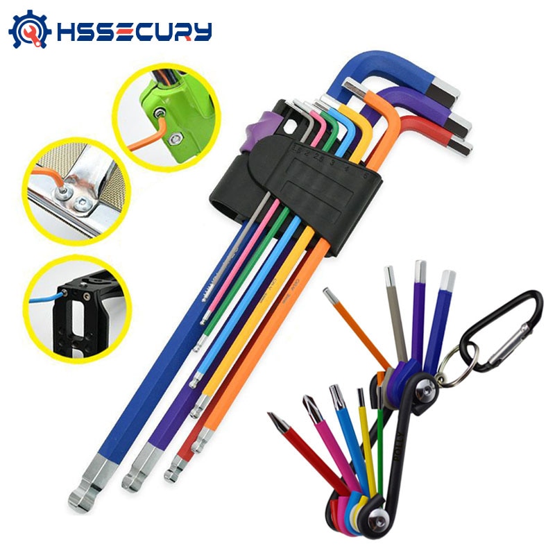 Jeu de clés Allen à embout sphérique, couleur codée, couple Long métrique avec manche, outils à main, accessoires de vélo 1.5-10mm