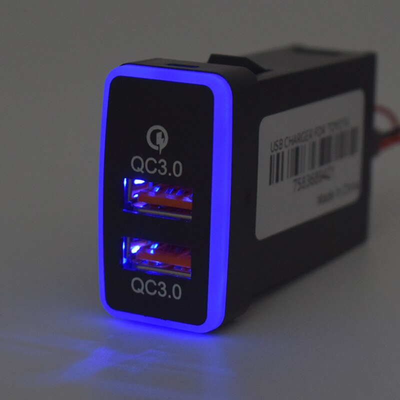Xcgaoon QC3.0 Quickcharge Autolader Dubbele Usb Telefoon Pda Dvr Adapter Plug &amp; Play Kabel Voor Toyota Hilux Vigo: Blauw