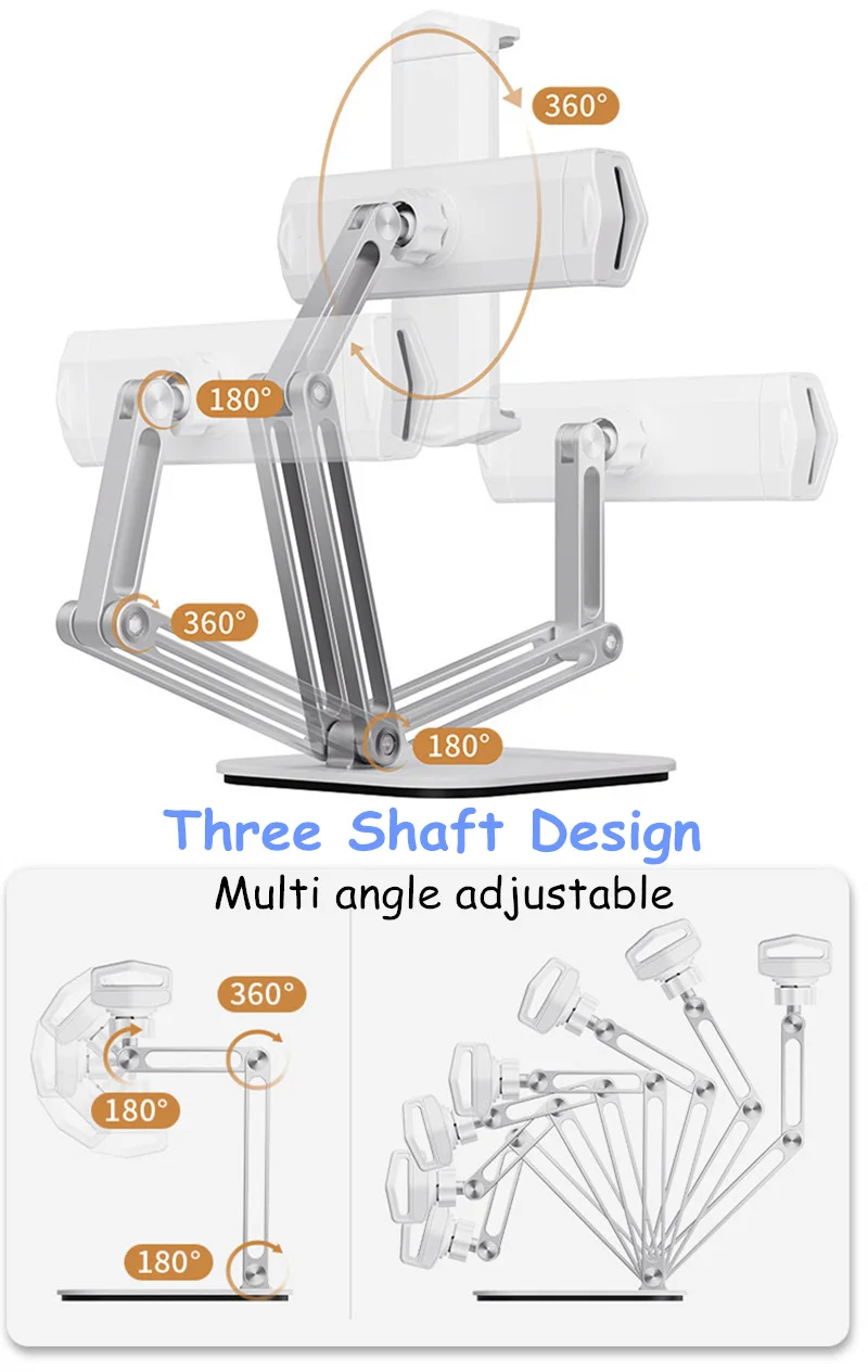Lange Arm Aluminium Tabletstandaard Verstelbare Opvouwbare Ipad Standaard Ergonomische 360 ° Draaibare Tablet En Telefoonklem Houder