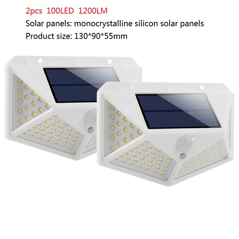 100/114 ledet lys firesidig solcellelys 3 moduser vinkelbevegelsessensor vegglampe utendørs vanntette hagelamper hvit: 2 stk 100 ledet b