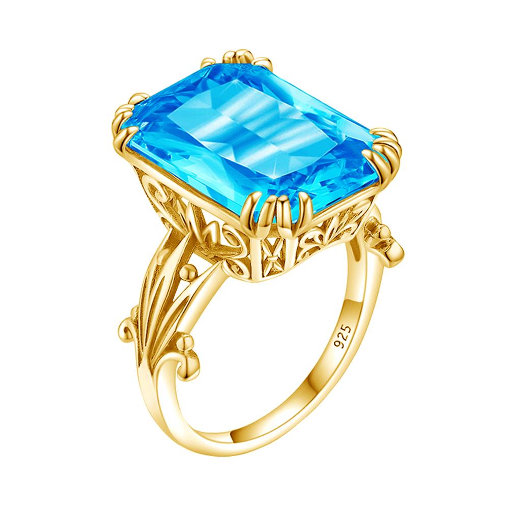 14K Goud Kleur Echt Blue Topaz Ring 925 Sterling Zilveren Ringen Voor Vrouwen Wedding Engagement Ring Zilver 925 Edelstenen sieraden: 7