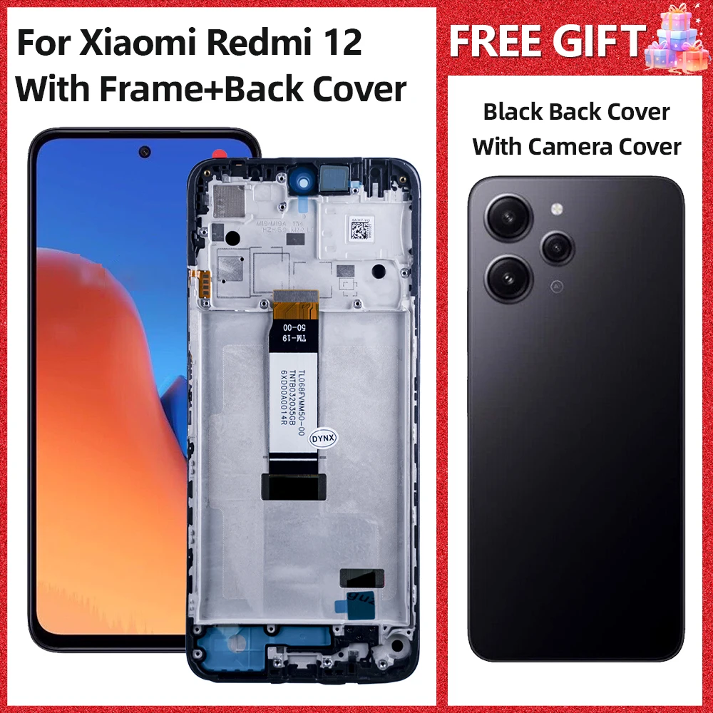 6.79" AMOLED For Xiaomi Redmi 12 LCD Display Touch Screen With Frame Digitizer Assembly 23053RN02A 23053RN02Y Screen: black