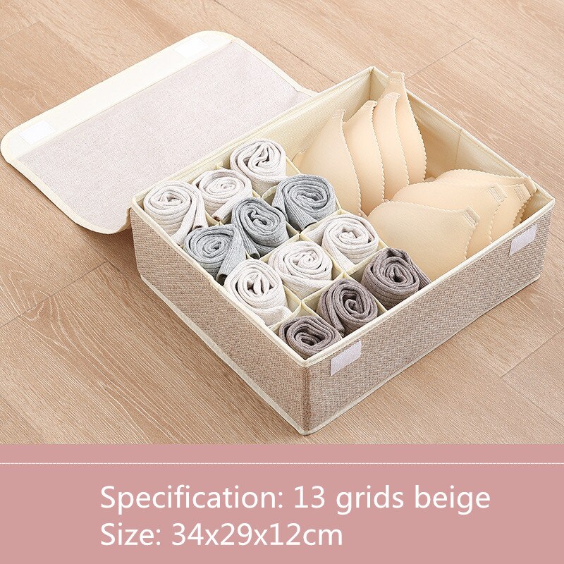 Thuis bh opbergdoos sokken doos bakken ondergoed organizer box opberg organizer stofhoes opbergzak: Beige 13 roosters