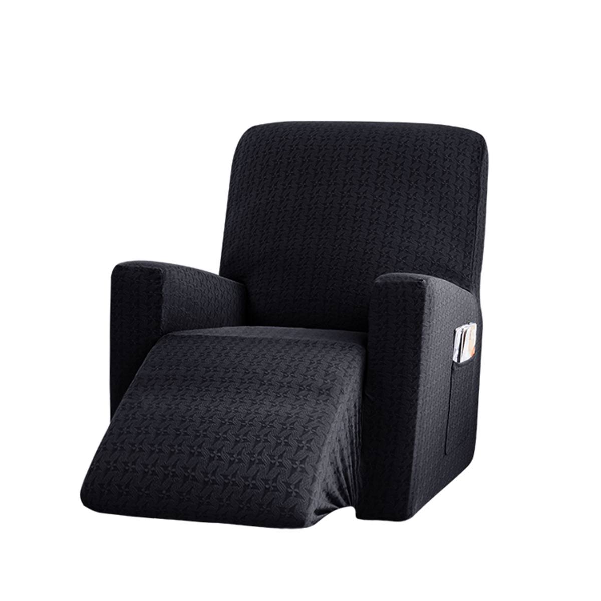 5- kleurige gebreide elastische, volledig beschermende stoelhoes met molenpatroon, stoelhoes voor fauteuil, massagestoel, relaxfauteuilhoes: Zwart