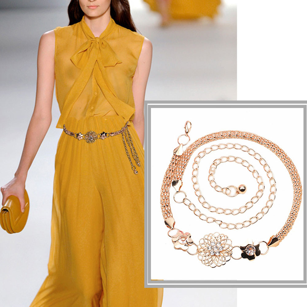 Belt Women's Lady Metal Chain Gold Color Belt Body Chain unique Female Dress Decor Belts