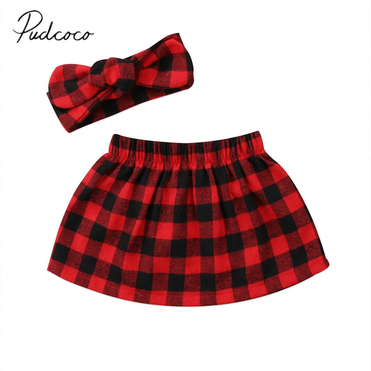 Brand Newborn Toddler Infant Kids Baby Girls Plaid Skirt Headband 2Pcs Checked Outfits Skirt Set Clothes 0-24M