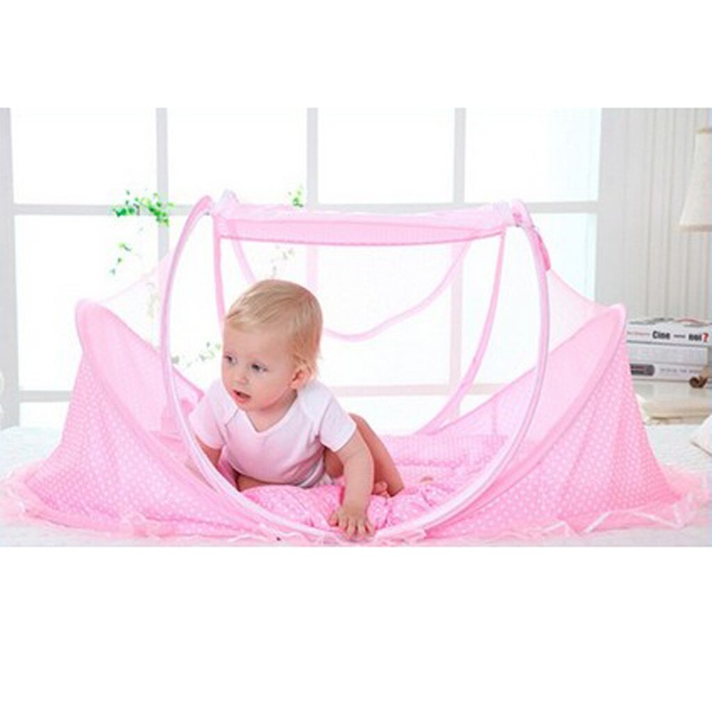 Cuna plegable portátil para juegos de bebés, cama para niños pequeños, mosquitera, colchón para cuna, almohada y tienda de campaña para viajes en interiores al aire libre