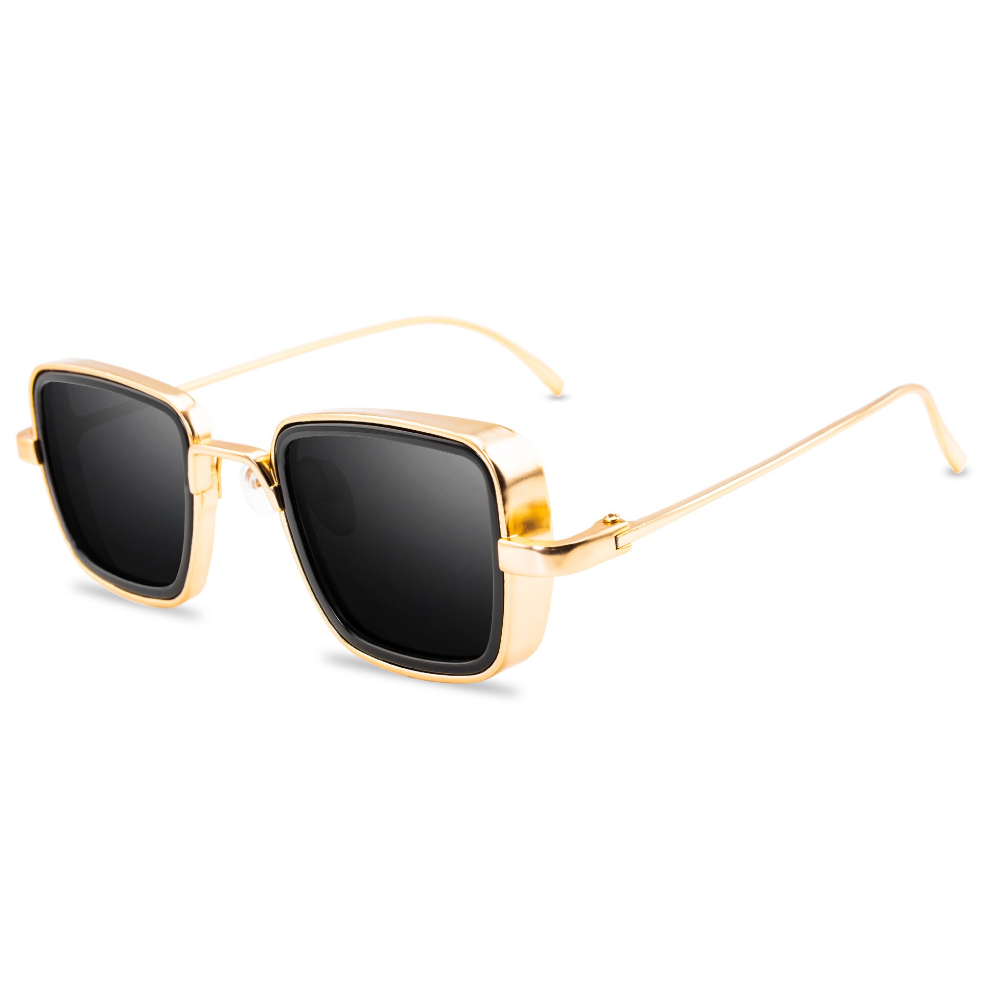 Lunettes de soleil polarisées carrées en métal pour hommes et femmes, monture classique, pour la conduite,  uv400 paires: Gris or