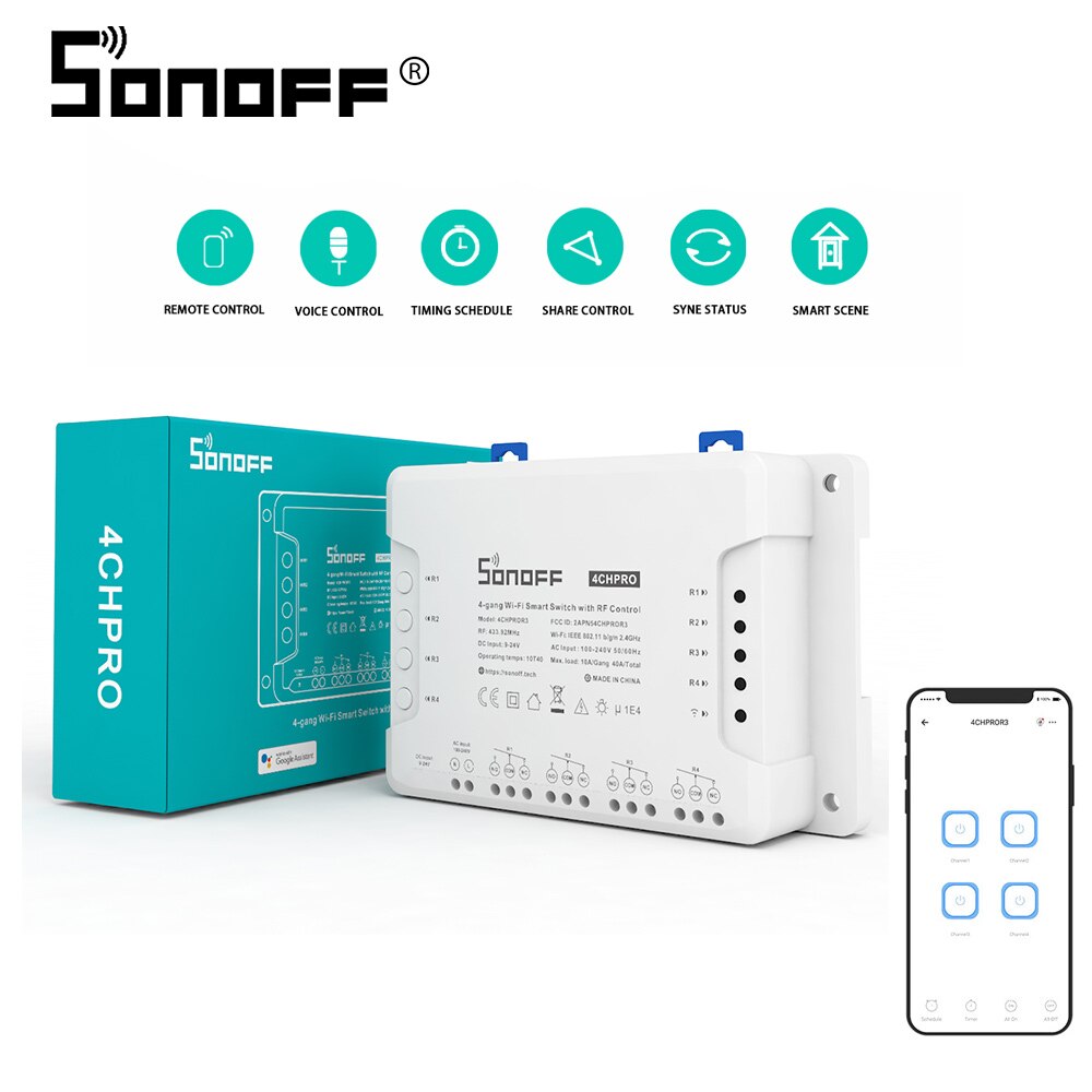Itead sonoff 4ch pro  r3 4 kanaler gør det selv 433 mhz rf smart switch 220v tommer interlock selvlåsende relæ wifi switch smart home