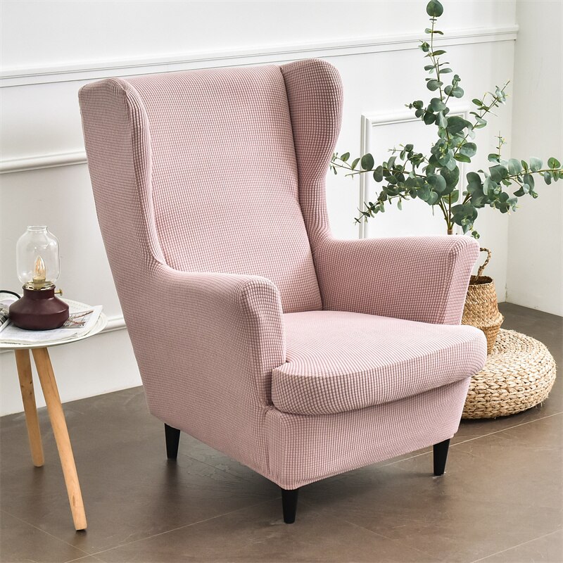 Polar Fleece Schuine Arm Terug Wing Back Stoel Cover Jacquard Spandex Stretch Hoes Voor Kantoor Stoelen 2 Delige Set Met band: A2 Wingchair Cover