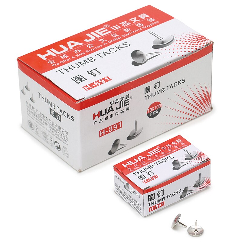 Metal Thumb Tack Standard Pin 1000Pcs/Box Notes Letters Paper Nail Cork Board Fixing Pushpin School Office Binding Supplies H891