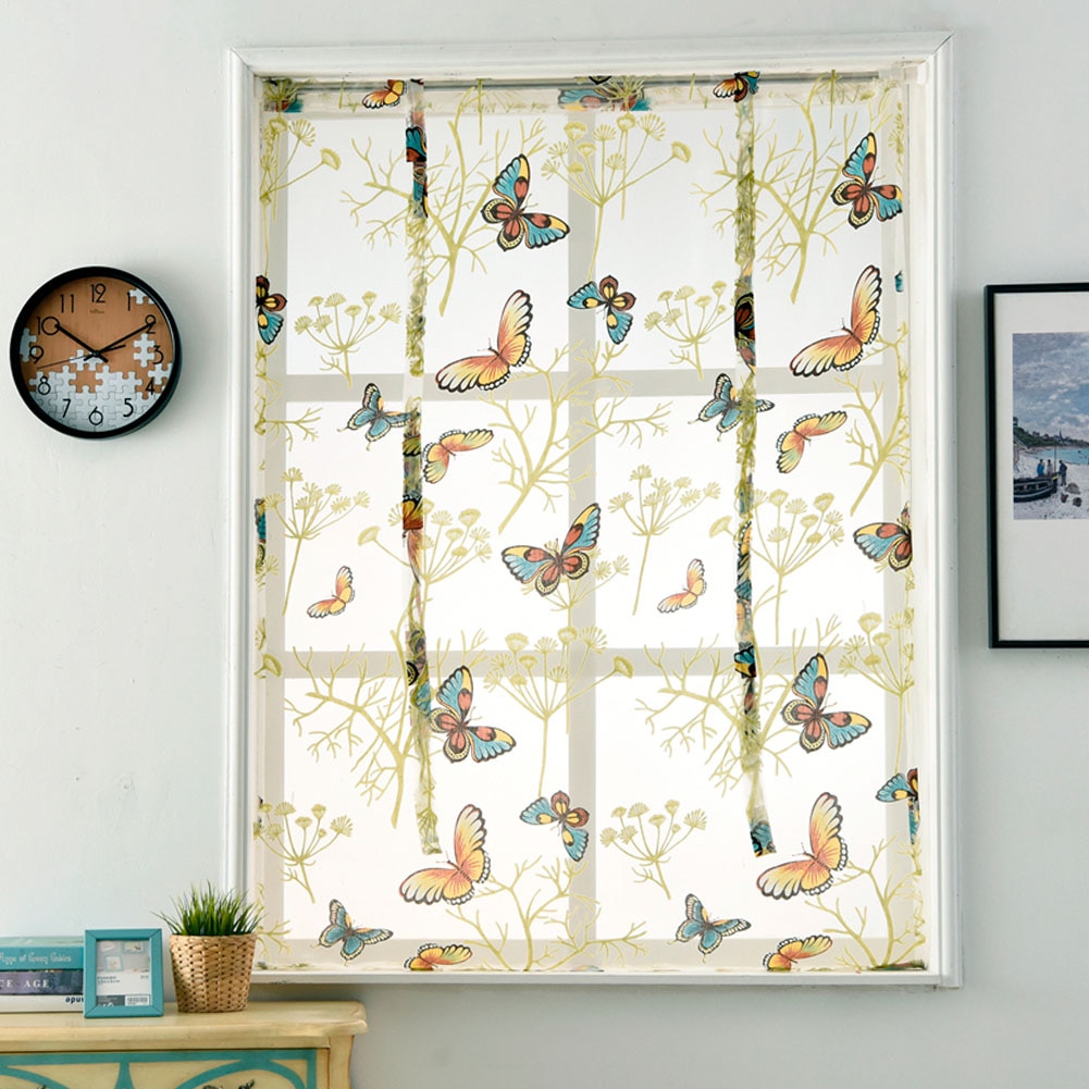 Living Room Roman Curtain Semi-shading Bedroom Short Window Kitchen Floral Pattern Tulle Butterfly Office Voile Embroidered