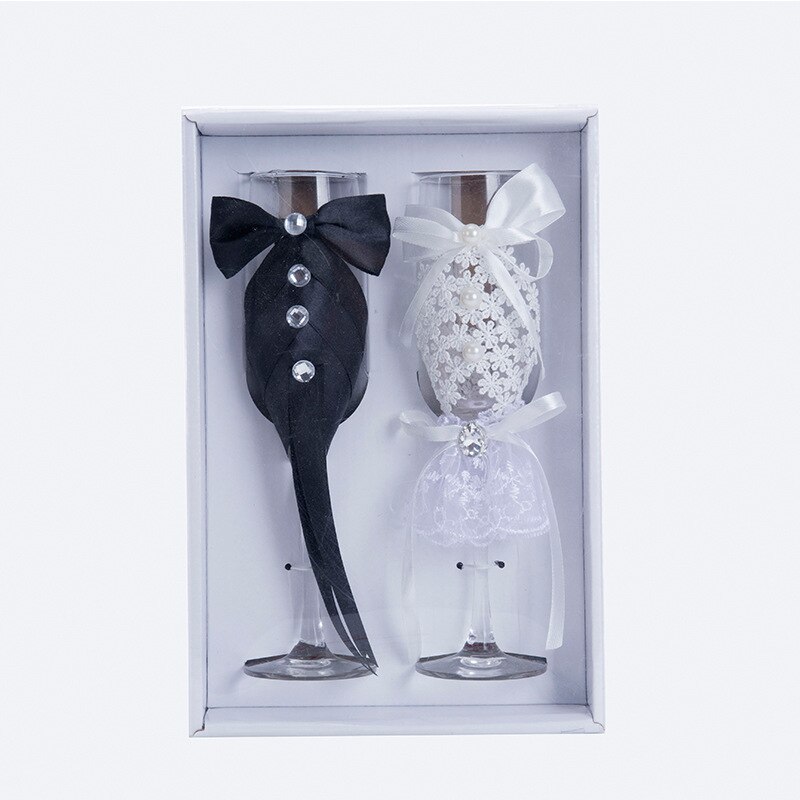 Kjole briller højt glas brudgom brud rhinestone kjole bryllup champagne par kop bryllup forsyninger: 5