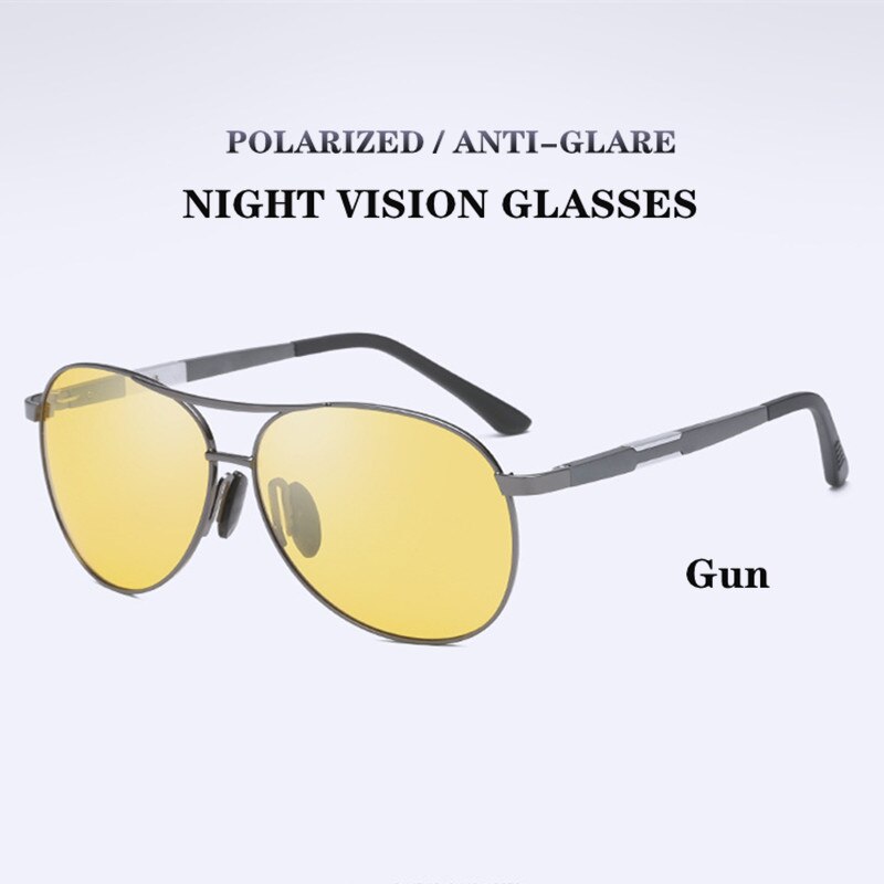 Kaixing aluminium luftfart antirefleks kørsel solbriller mænd kvinder vintage gule nattesyn briller polariseret skygge briller: Pistol