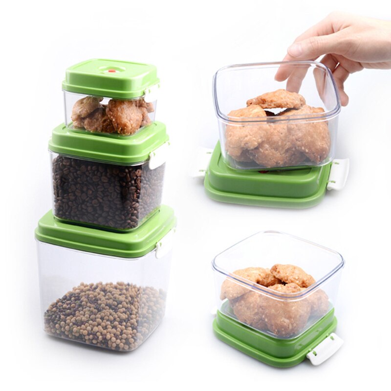 500+1400+3000ml/Set Vacuum Container Large Capacity Food Vacuum Kitchen Storage Container Square Plastic Box Vacuum Sealer Box