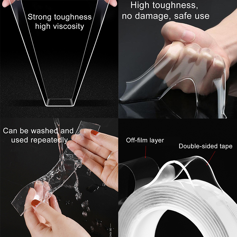 Nano tape super stærk dobbeltklæbende tape gennemsigtig genanvendelig vandtæt tape varmebestandig badeværelse boligindretning