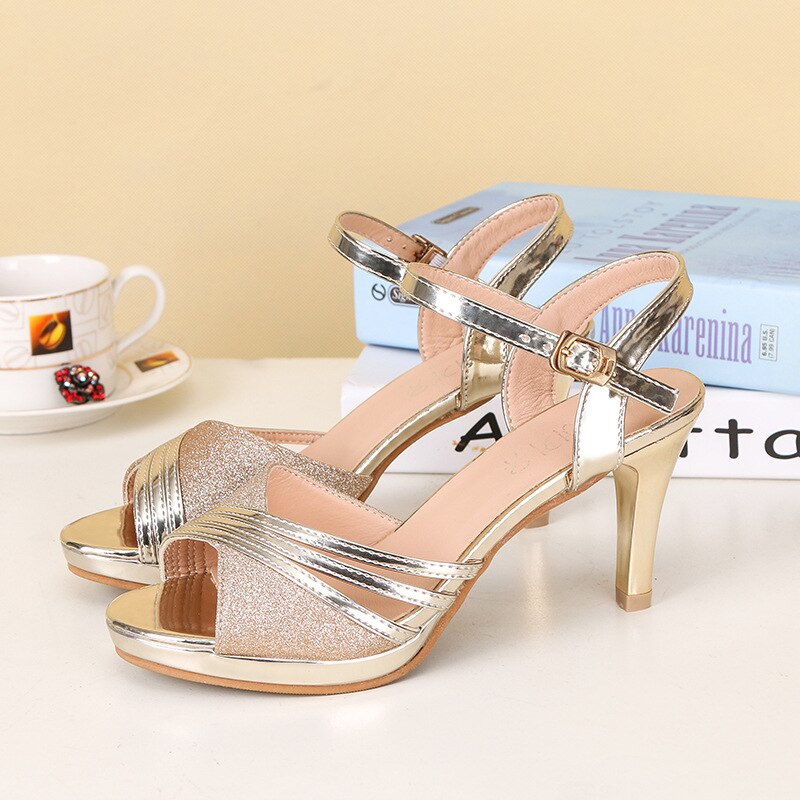 Summer sandals women's fine with bright leather square scarf with women's shoes gold and silver buckle with ladies shoes