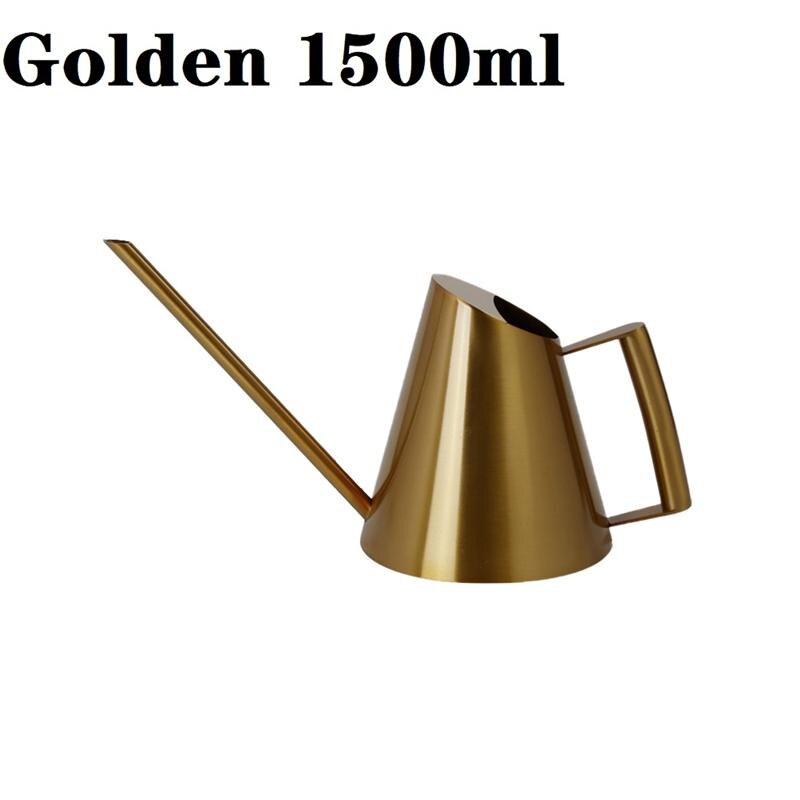 1pc 400/900/1500ml Stainless Steel Watering Can Long Mouth Watering Kettle Easy Use Handle For Succulent Watering Gardening Tool: Golden 1500ML