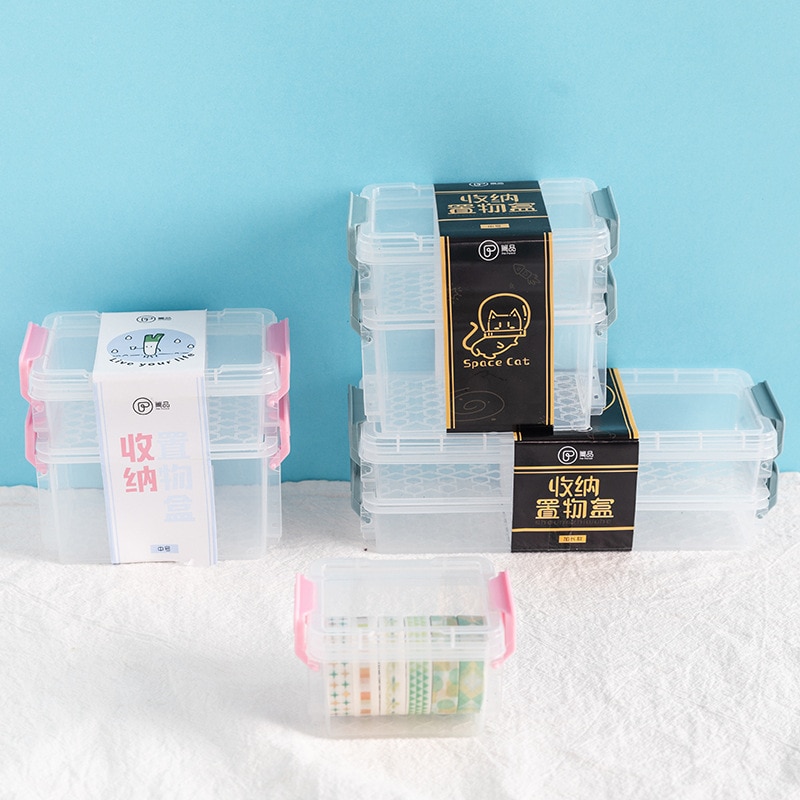 Mini simple style Japanese paper tape storage box transparent sealed storage box stationery small objects kawaii storage box