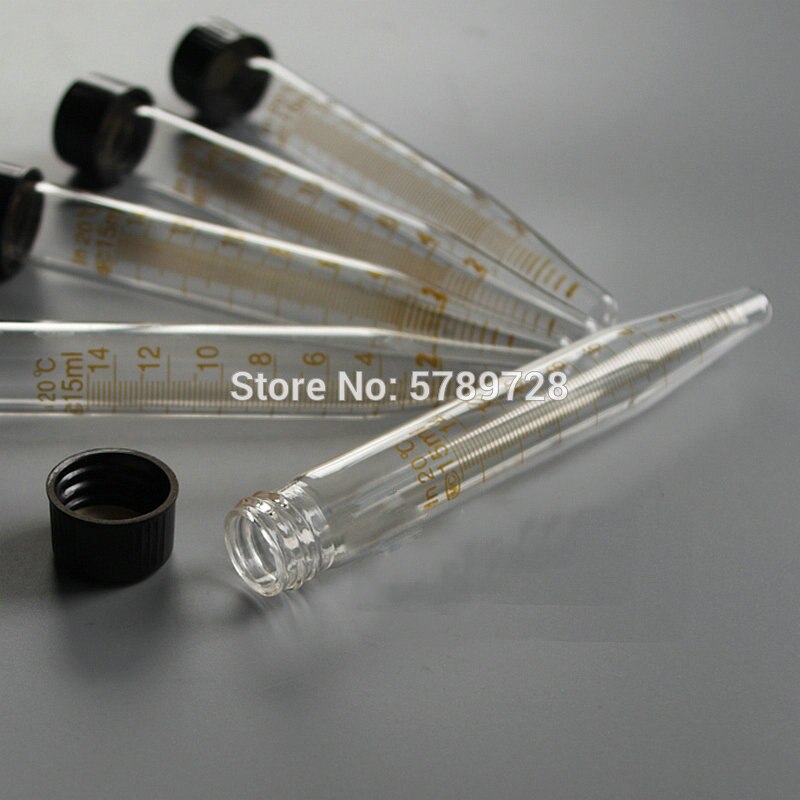 Glass V-bottom centrifugal tube with screw cap Lab test tubes with graduated lines,capacity 5/10/15/20/25/50/100ml