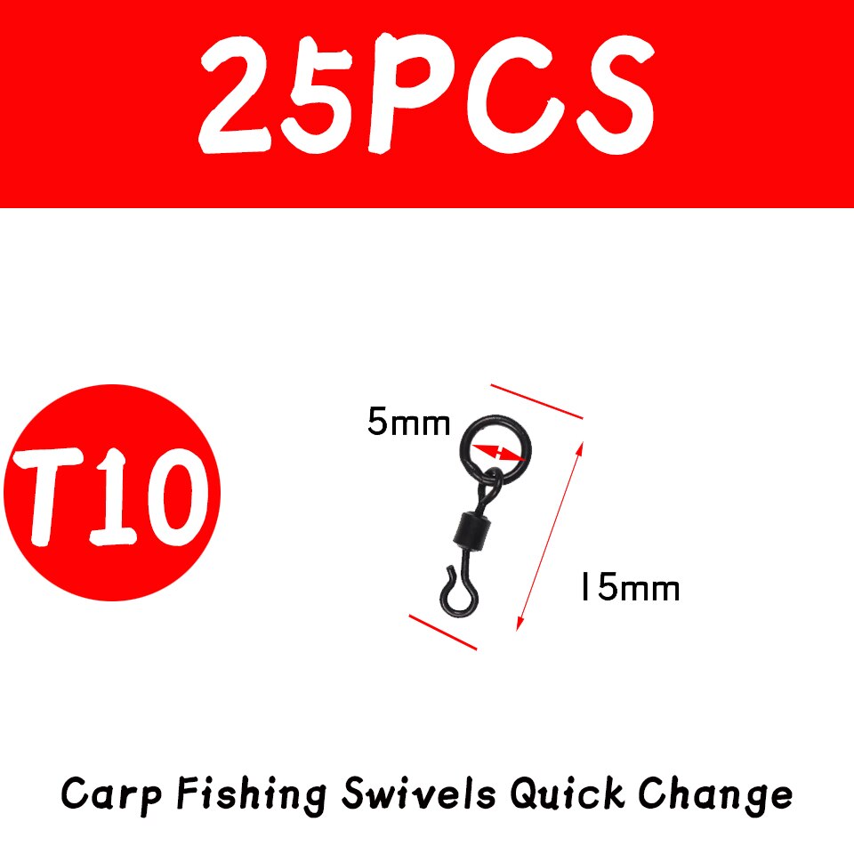 JIGEECARP girelle da pesca alla carpa da 25 pezzi Snap a cambio rapido per attrezzatura da pesca alla carpa attrezzatura da pesca terminale: 25pcs T10