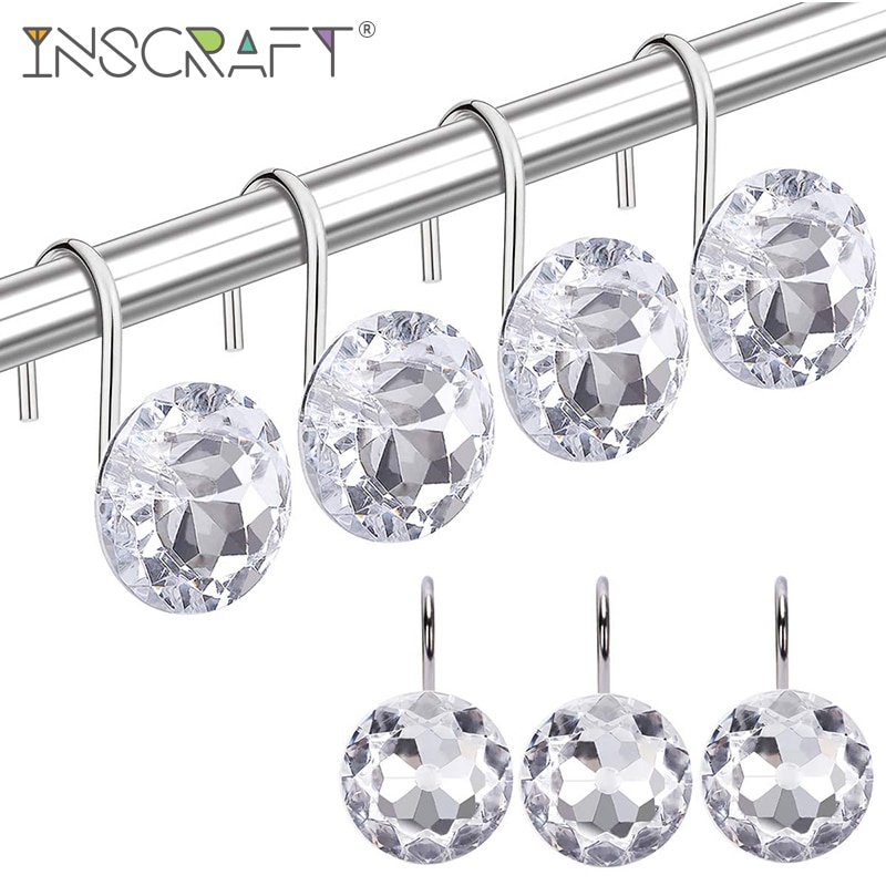 12 stk krystal perle bruseforhæng kroge stang dekorative akryl diamant rhinsten gardin ringe til badeværelse