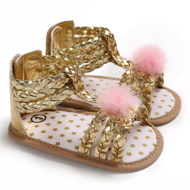 Nyfødt spædbarn baby pige blød sål strappy sandaler småbørn sommer sko bowknot sandaler sko 0-18m guld sliver pink: Guld / 12