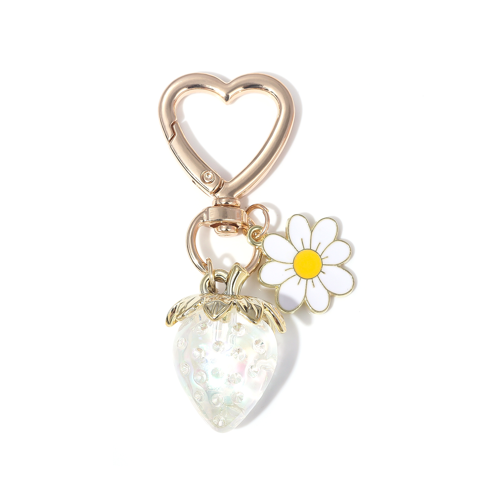 Cute Strawberry Bag Pendant Keychain Kawaii Heart Flower Daisy Key Chain for Women Girs Bag Purse Pendant Accessories: WHITE