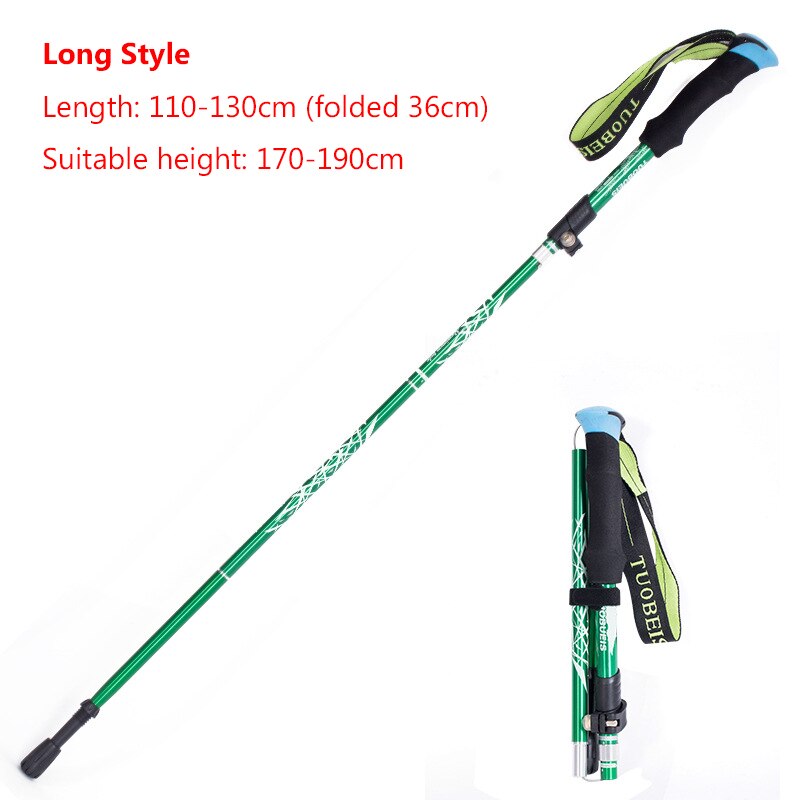 Foldable Walking Poles Anti-shock Trekking Sticks Adjustable Telescopic Baton For Hiking Climbing Accessories With Storage Bag: Long Style-Green