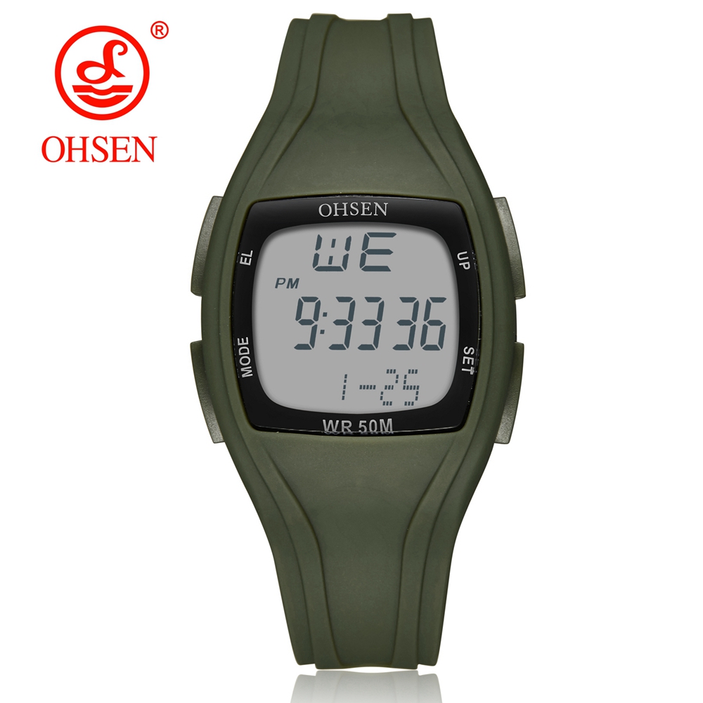 Digital Led Women Sport watches White silicone waterproof Lady Watch girl boy wristwatch relogio feminino: Army Green Watch