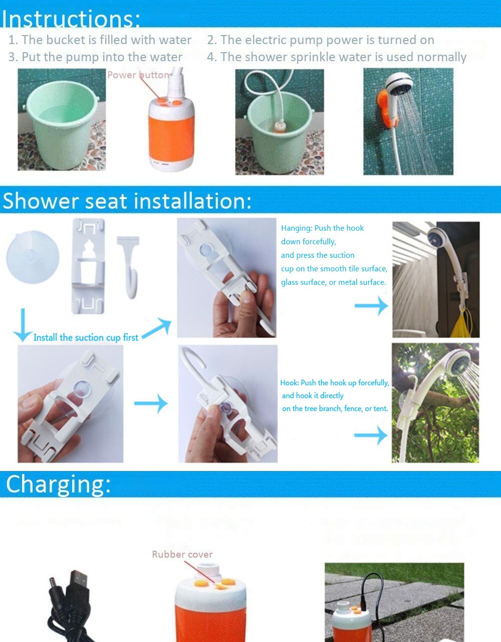 Ducha portátil de alta capacidad para uso en exteriores, ducha recargable para acampar, dormitorio de estudiantes, Ducha de Camping y Mascotas