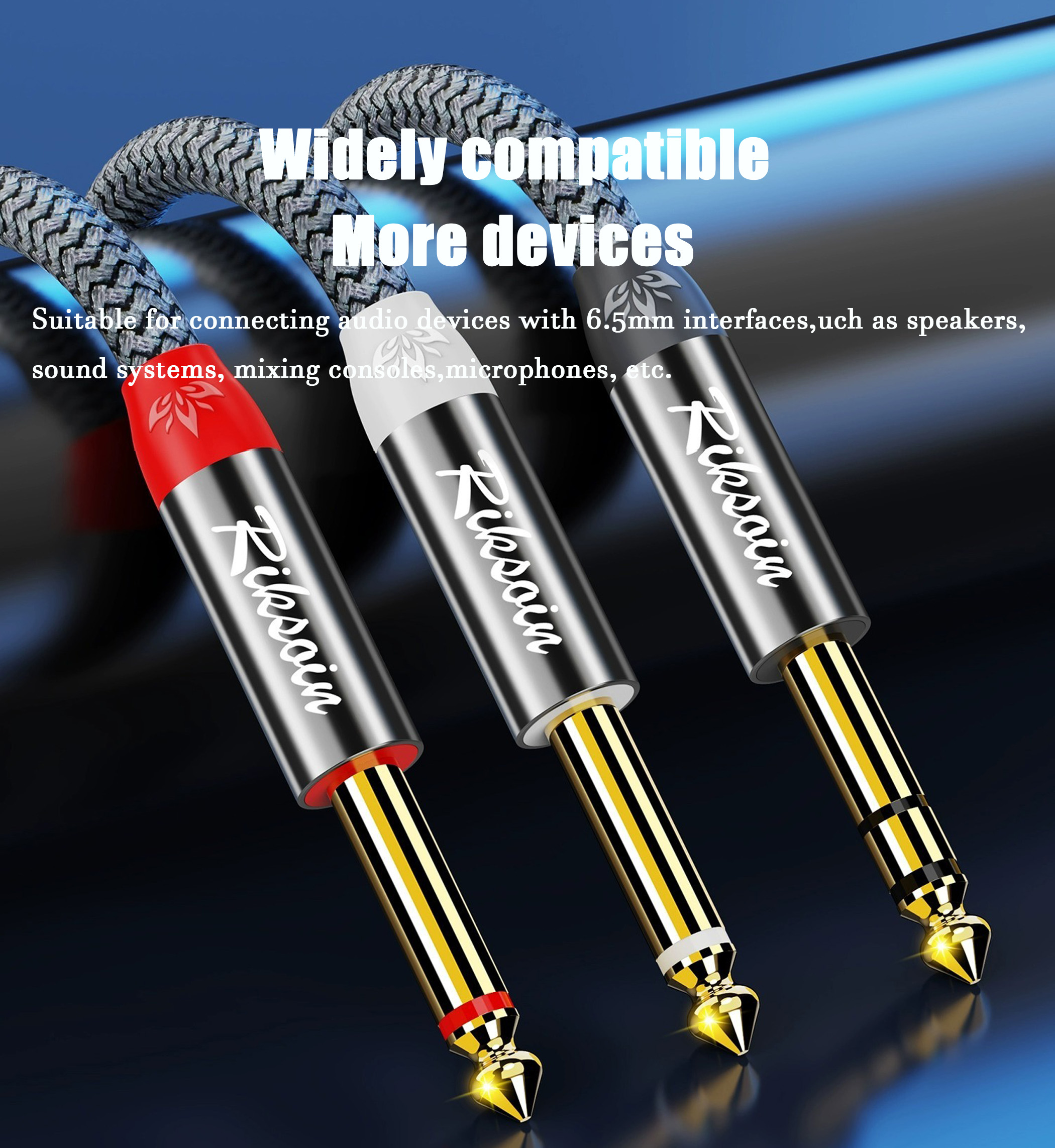 Stereo Jack 6.5mm to Dual 1/4 Inch Mono Y Splitter 1/4 Inch TRS to Double 6.35 TS Audio Adapter Cable for Mixer Guitar Amplifier: <=0.5m