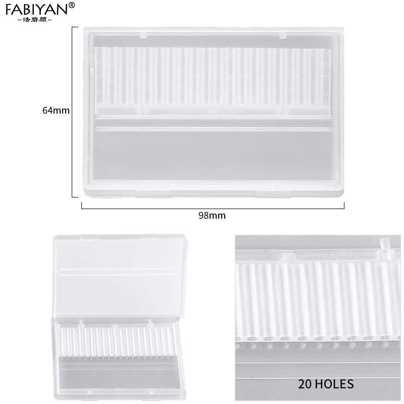 Caja vacía para almacenamiento de brocas de taladro de decoración de uñas, soporte de exhibición para cabezales de molienda, estuche transparente, herramienta para manicura, 10/20/30 ranuras: 20 Holes
